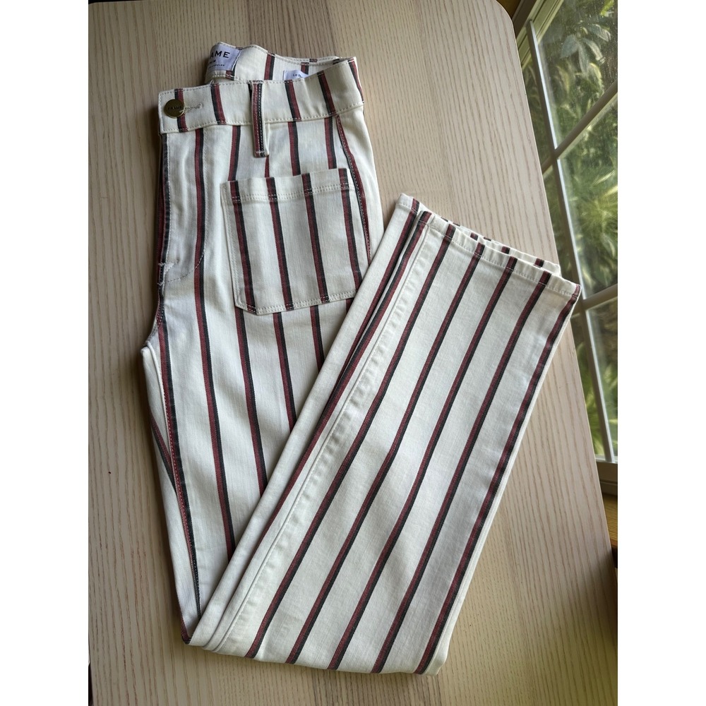 FRAME Le Bardot Cropped Straight-Leg Jeans in Classic Stripe Designer Size 24